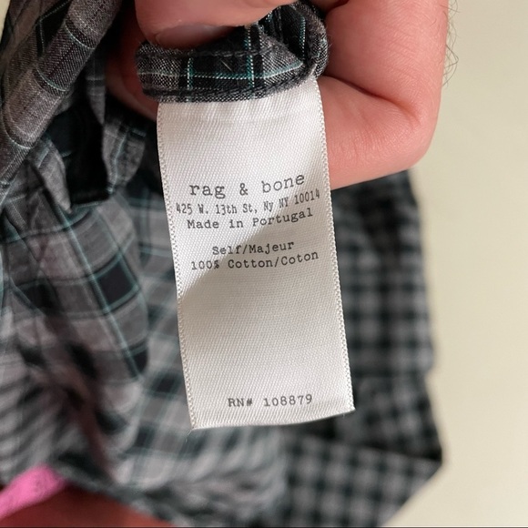 Rag & Bone Men’s Slim Fit Lightweight Cotton Check Button Shirt 15” Neck - Picture 8 of 9